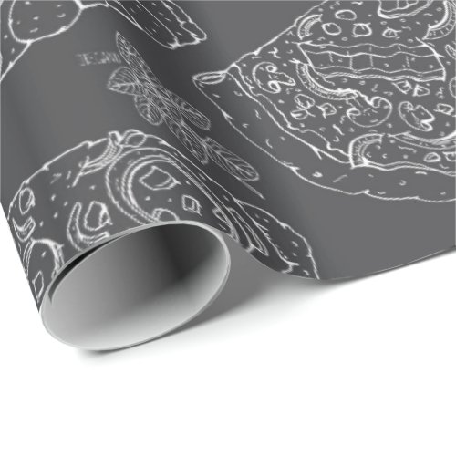 Masculine Grey Pizza Lover Italian Chef Birthday Wrapping Paper