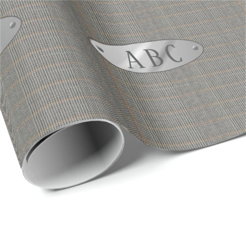 Masculine Grey Tweed Monogrammed GiftWrap Mens Wrapping Paper