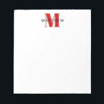 Masculine Initial/Name Monogram Black and Red Notepad<br><div class="desc">Personalize this notepad for yourself or as a gift! Add your name using the easy template form. Select "customize further" to change fonts or colors.</div>