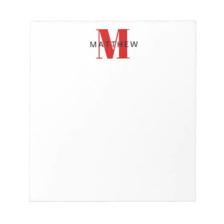 Masculine Initial/Name Monogram Black and Red Notepad