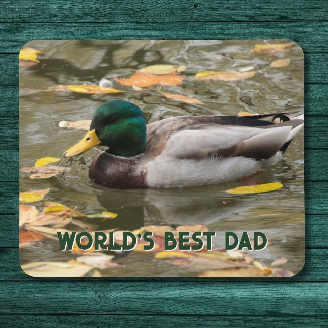 Masculine Mallard Duck Custom Text Father's Day Mouse Pad (For the duck loving dad, this mousepad with custom text is a great Father's Day gift. )