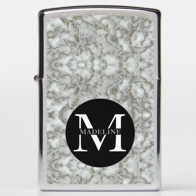 Masculine Marble Monogrammed Zippo Lighter (Front)