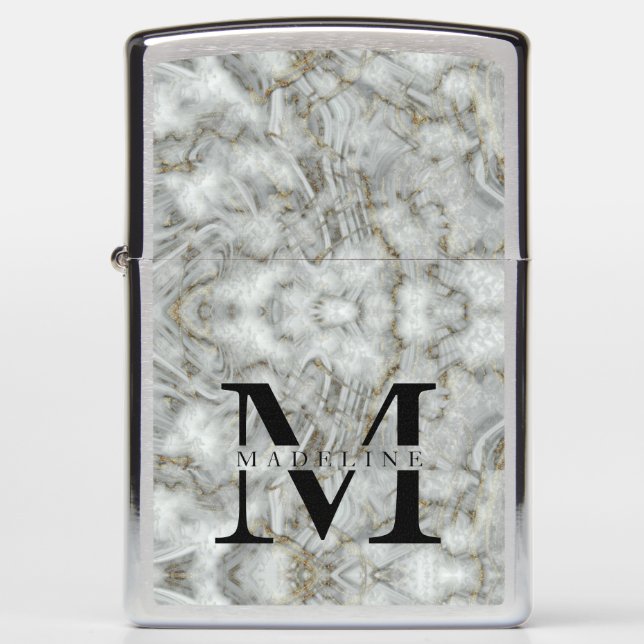 Masculine Marble Monogrammed Zippo Lighter (Front)