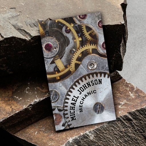 Customizable Masculine Metal Auto Repair Mechanic Automotive Business Card