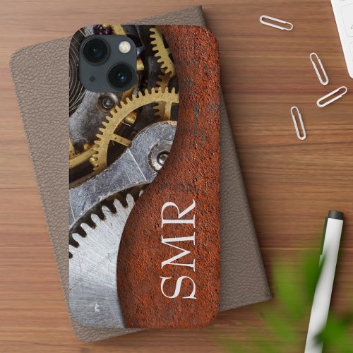 Masculine Metal look Gears Steampunk Initials iPhone 13 Case