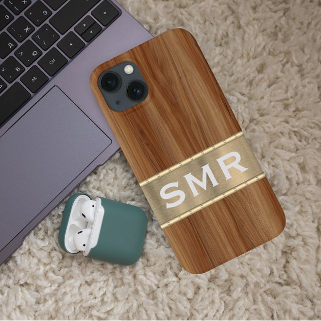 Masculine Metal Wood look Monogram Initials  Case- Case-Mate iPhone Case (Creator Uploaded)