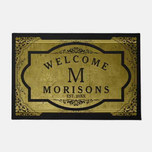 Masculine Metallic Gold With Black Vintage Frame Doormat