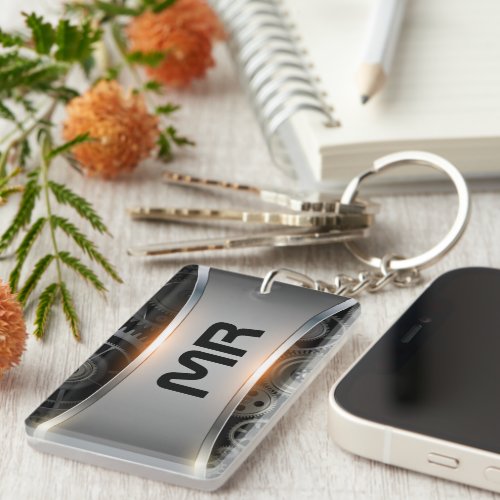 Masculine metallic gray background print keychain