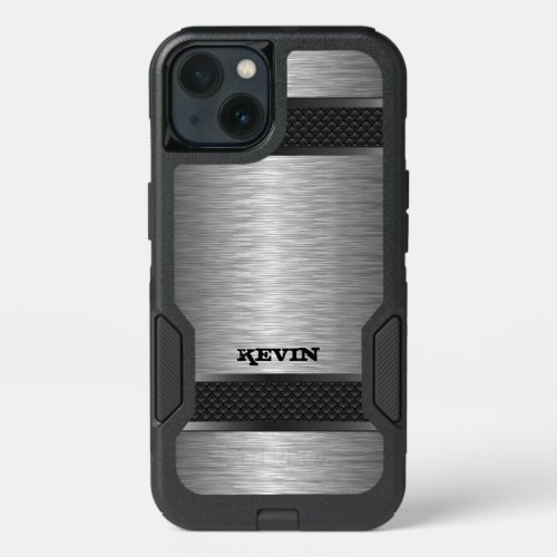 Masculine Metallic Gray Texture  Stripes Accent iPhone 13 Case
