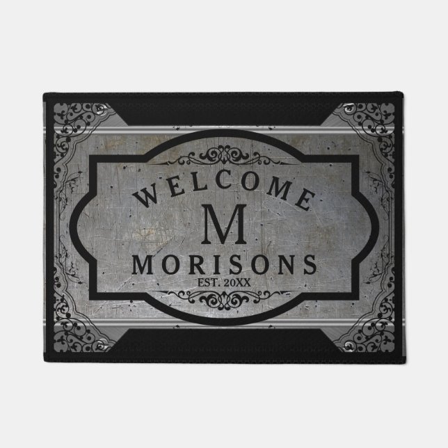 Masculine Metallic Gray With Touch Of Black Swirls Doormat (Front)
