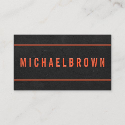 Masculine Minimalist Design Bold Orange Typography Business Card