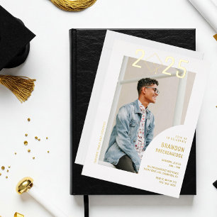 Masculine Minimalist Photo Graduation Foil Invitation