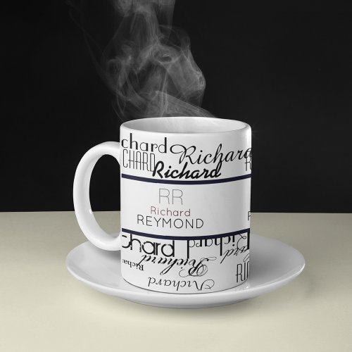Masculine modern bw typography name pattern coffee mug