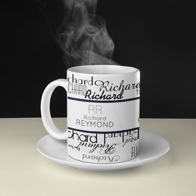 Masculine modern b/w typography name pattern coffee mug (Creator Uploaded)