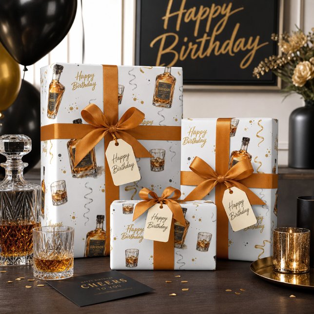 Masculine Modern Bourbon Pattern Birthday   Wrapping Paper ("This design was created using generative AI technology by Susang6.")