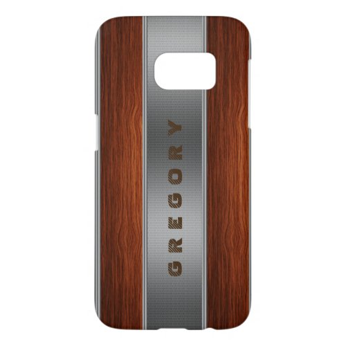 Masculine Modern Geometric Wood  Metallic Texture Samsung Galaxy S7 Case