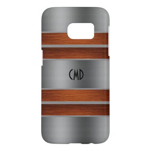 Masculine Modern Geometric Wood  Silver Stripes Samsung Galaxy S7 Case