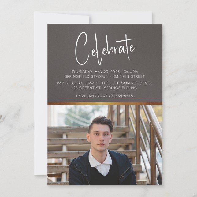 Masculine Modern Photo Graduation Invitation (Front)