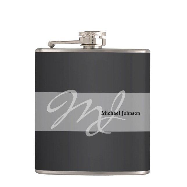 Masculine Monogram and Name Design Hip Flask (Front)