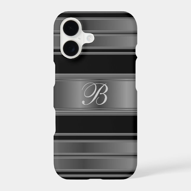 Masculine Monogram Black Metallic Steel Case-Mate iPhone Case (Back)