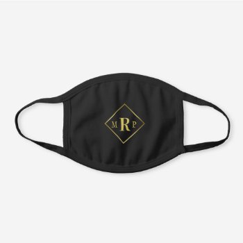 Masculine Monogram Classic Gold On Black Initials Black Cotton Face Mask by custom_iphone_cases at Zazzle