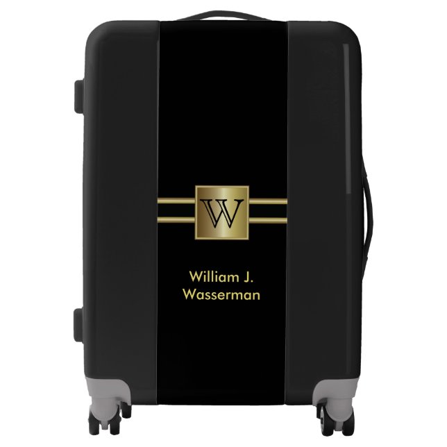 Masculine Monogram Executive Style - Black & Gold Luggage (Front)