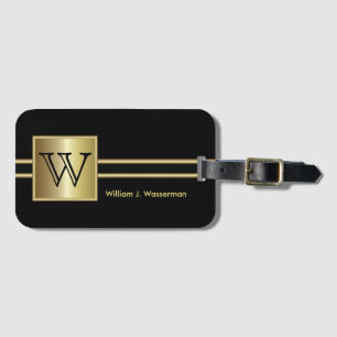 Masculine Monogram Executive Style - Black & Gold Luggage Tag