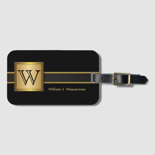 Masculine Monogram Executive Style _ Black  Gold Luggage Tag