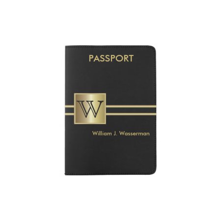 Masculine Monogram Executive Style - Black & Gold Passport Holder