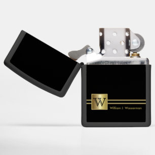 Masculine Monogram Executive Style - Black & Gold Zippo Lighter