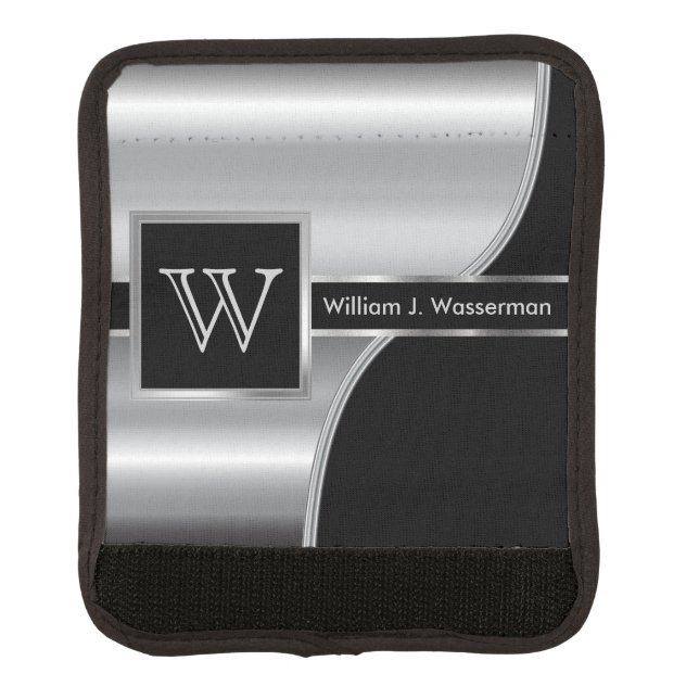 Masculine Monogram Executive Style -Black & Silver Luggage Handle Wrap (Front)