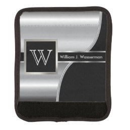 Masculine Monogram Executive Style -Black &amp; Silver Luggage Handle Wrap