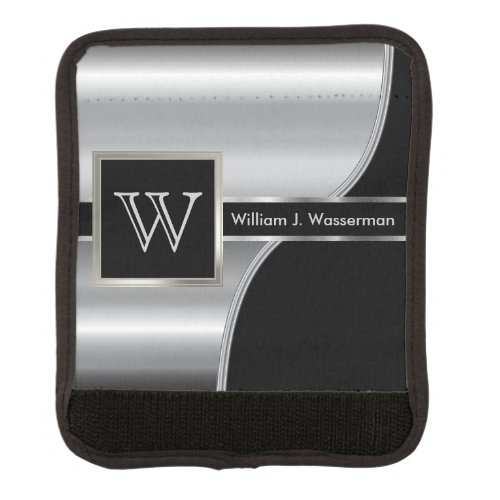 Masculine Monogram Executive Style _Black  Silver Luggage Handle Wrap