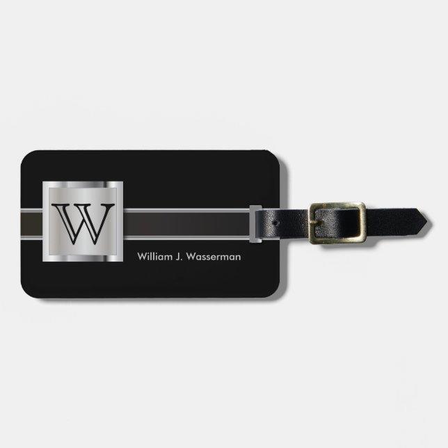 Masculine Monogram Executive Style Luggage Tag (Front Horizontal)