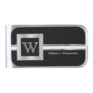 Masculine Monogram Executive Style - Silver Gray Finish Money Clip