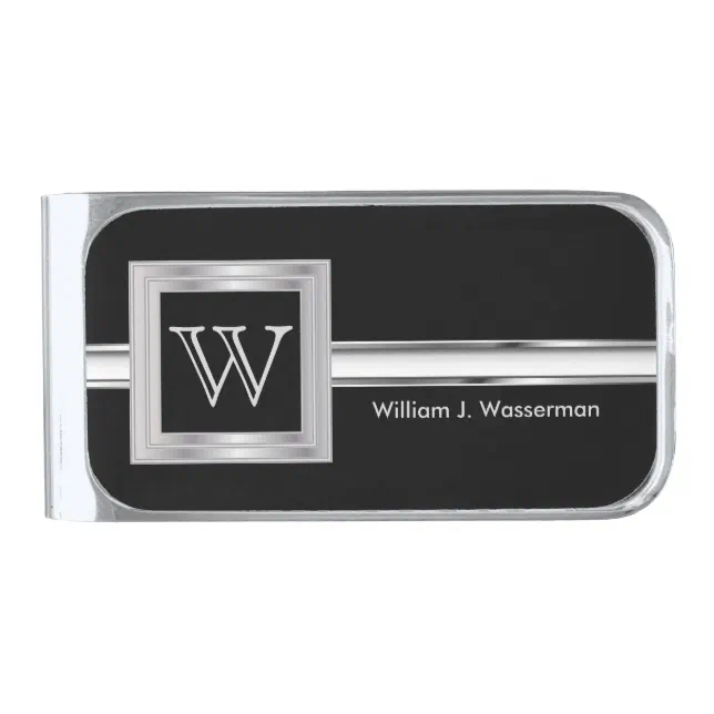 Masculine Monogram Executive Style - Silver Gray Silver Finish Money Clip (Front)