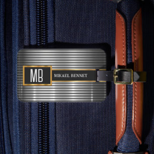 Masculine Monogram Executive Style - Silver Metal Luggage Tag