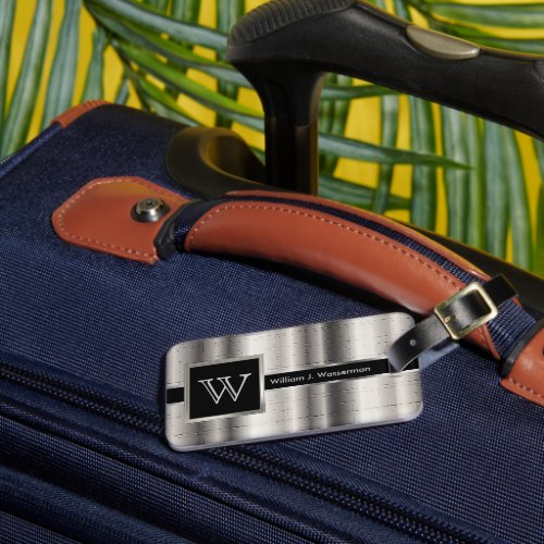 Masculine Monogram Executive Style _ Silver Metal Luggage Tag