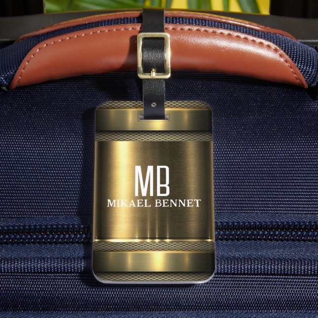 Masculine Monogram Executive Style - Silver Metal  Luggage Tag (Front Insitu 2)