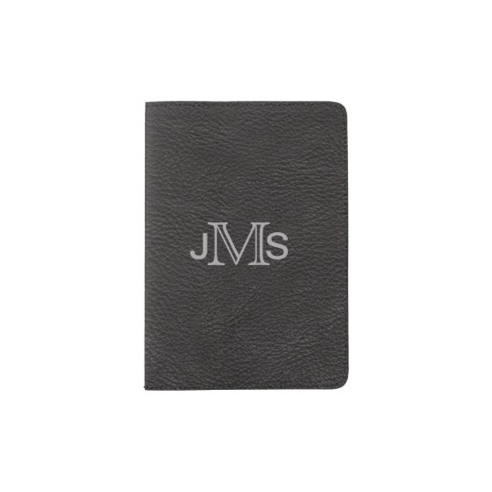 Masculine Monogram Initials Black Leather Look Passport Holder