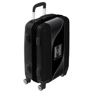 Masculine Monogram Style Black Faux Steel  Luggage