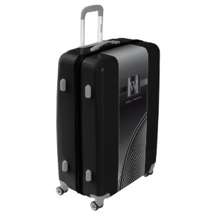 Masculine Monogram Style Black Steel Luggage