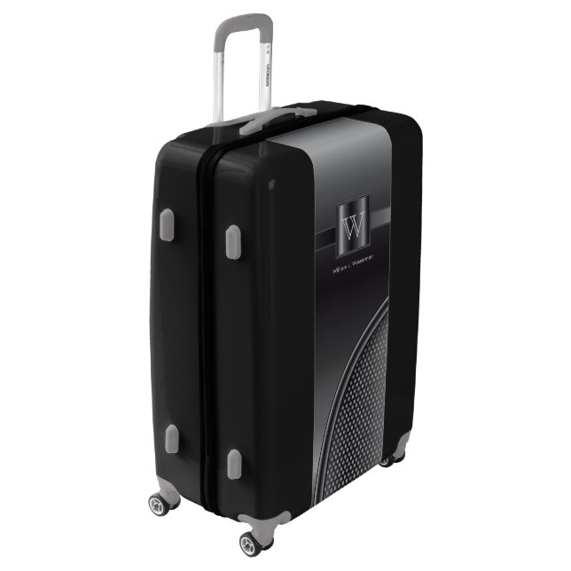 Masculine Monogram Style Black Steel Luggage (Rotated Left)