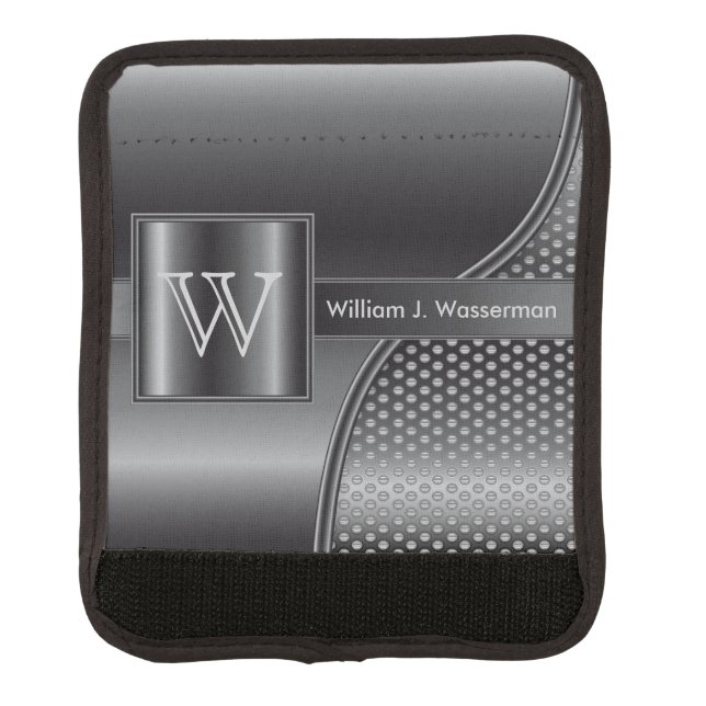 Masculine Monogram Style Black Steel Metal Luggage Handle Wrap (Front)