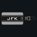 Masculine monogram travel luggage tag with stripes<br><div class="desc">Personalized masculine monogram travel luggage tag. Classic black and grey stripe pattern design with white monogrammed name intitial letters. ie JFK Elegant gift idea for men. Manly color combination.</div>