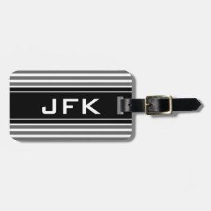 Masculine monogram travel luggage tag with stripes