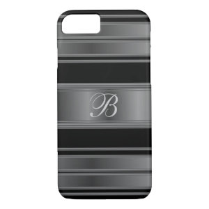 Masculine Monogrammed Black Metallic Steel Look iPhone 7 Case