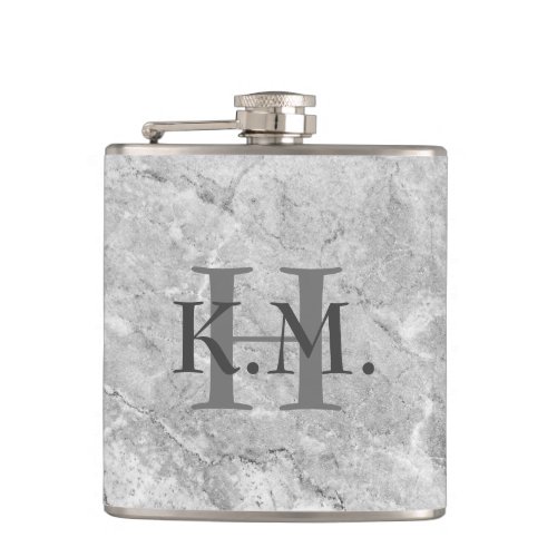 Masculine Monogrammed Gray Granite Flask
