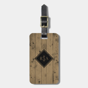 Masculine Monogrammed Initials Rustic Wood Plank Luggage Tag