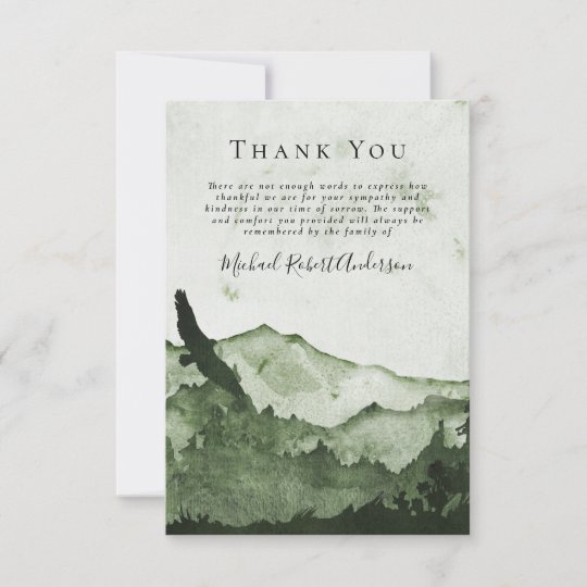 Masculine Mountain Forest Sympathy Funeral Thank You Card | Zazzle.com